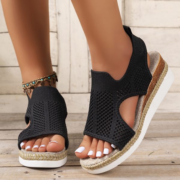 Peep Toe Flying Woven Sandals Women's Wedge Heel - 图片 5