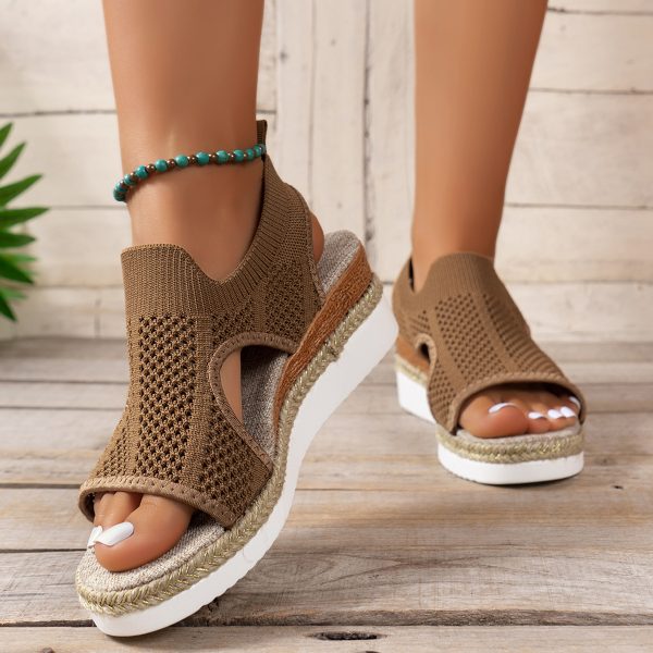 Peep Toe Flying Woven Sandals Women's Wedge Heel - 图片 6