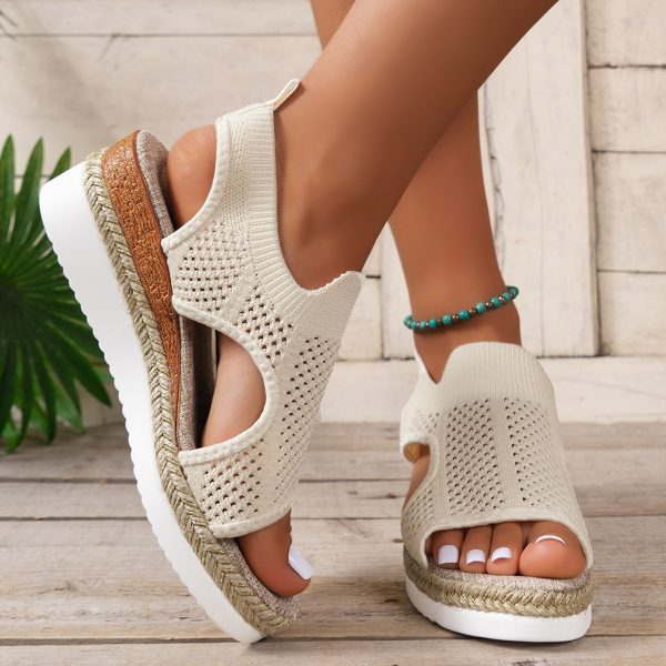 Peep Toe Flying Woven Sandals Women's Wedge Heel - 图片 4