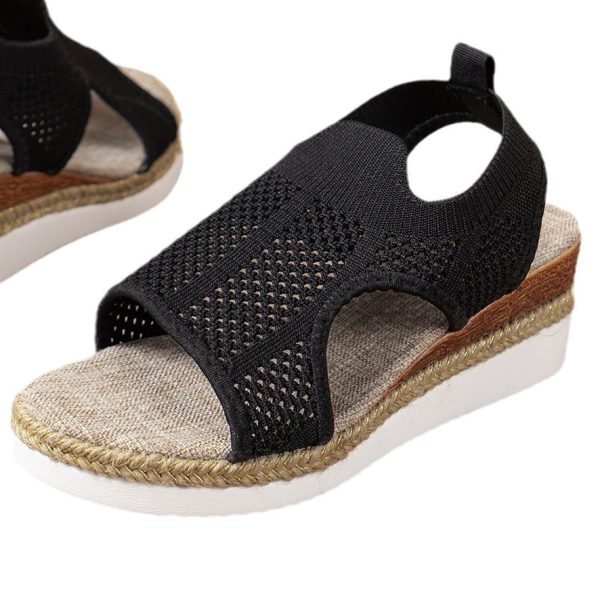 Peep Toe Flying Woven Sandals Women's Wedge Heel - 图片 2