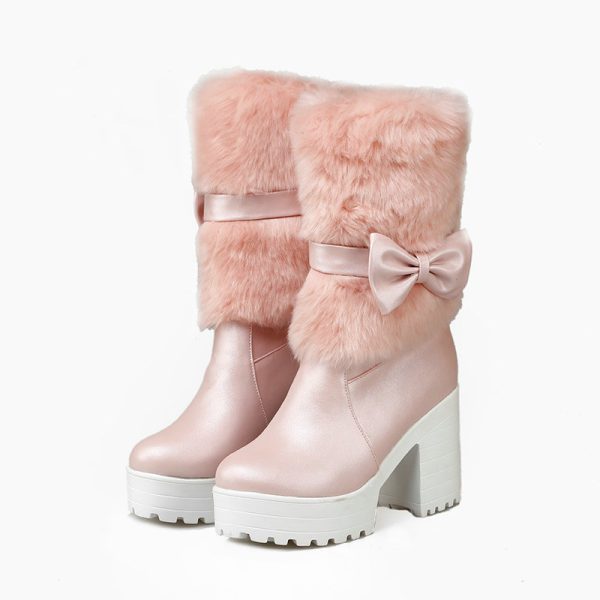 Women's Thick Heel Snow Sweet Bow Boots - 图片 5