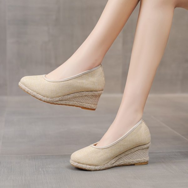 Fashion Breathable Low-cut Linen High Heel Pumps - 图片 2