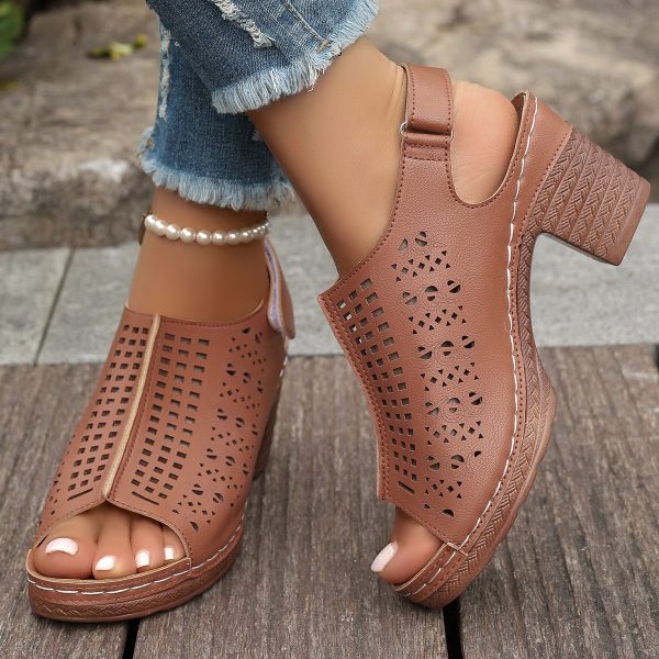 New Retro Open Toe Hollow Peep Toe Sandals - 图片 10