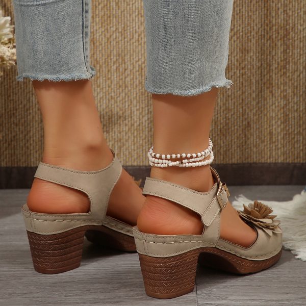 Women's Flowers Chunky Heel Sandals Summer Plus Size Platform Shoes - 图片 5