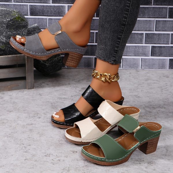 High Heel Slippers Women's Fashion Round Toe Sandals Summer - 图片 3