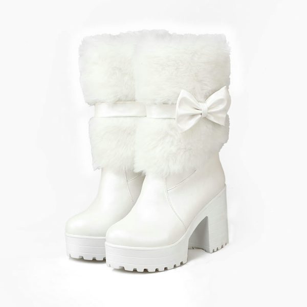 Women's Thick Heel Snow Sweet Bow Boots - 图片 2