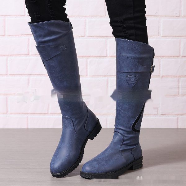Flat Bottom Plus Size Women's Leather Boots - 图片 3