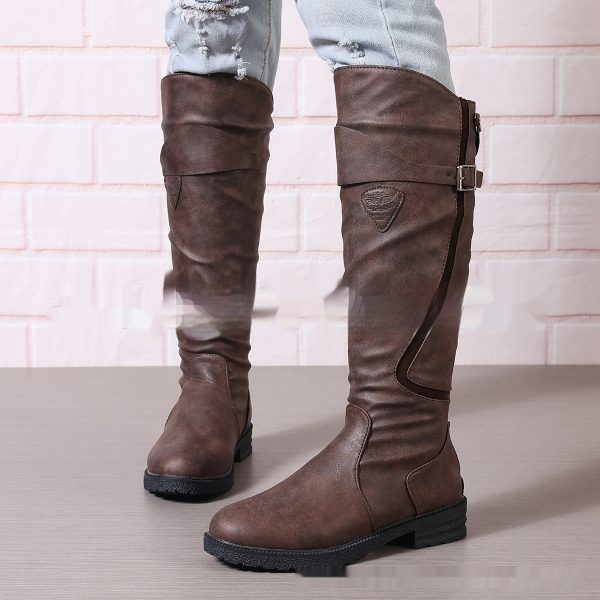 Flat Bottom Plus Size Women's Leather Boots - 图片 5