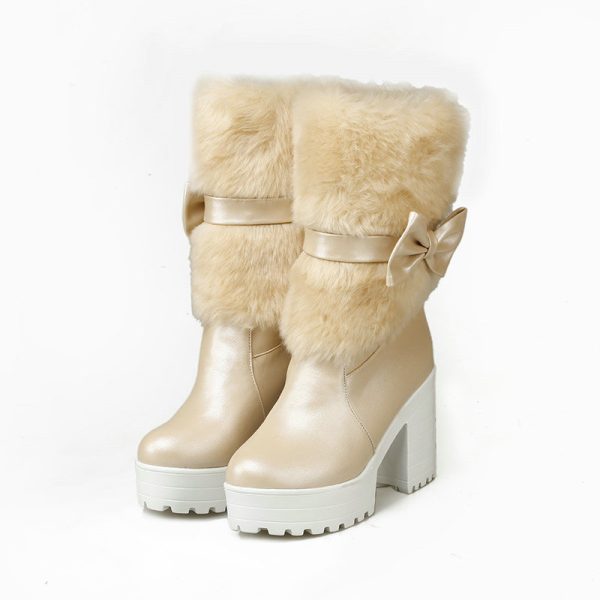 Women's Thick Heel Snow Sweet Bow Boots - 图片 3