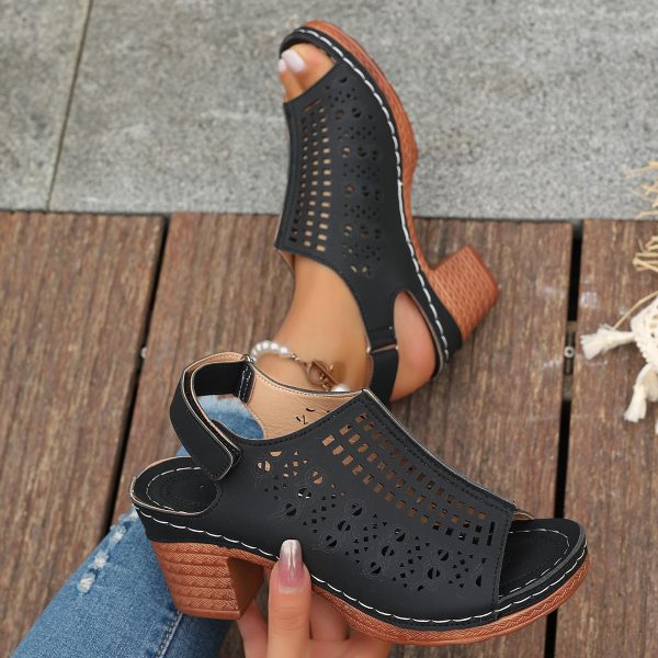 New Retro Open Toe Hollow Peep Toe Sandals - 图片 2