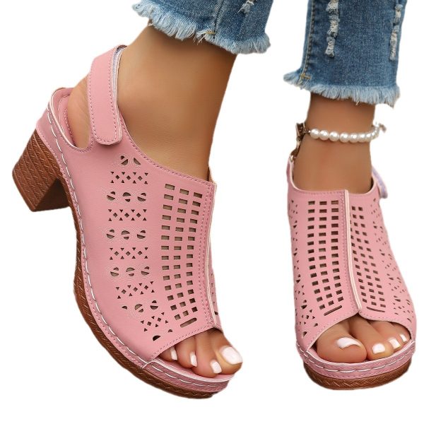 New Retro Open Toe Hollow Peep Toe Sandals - 图片 8