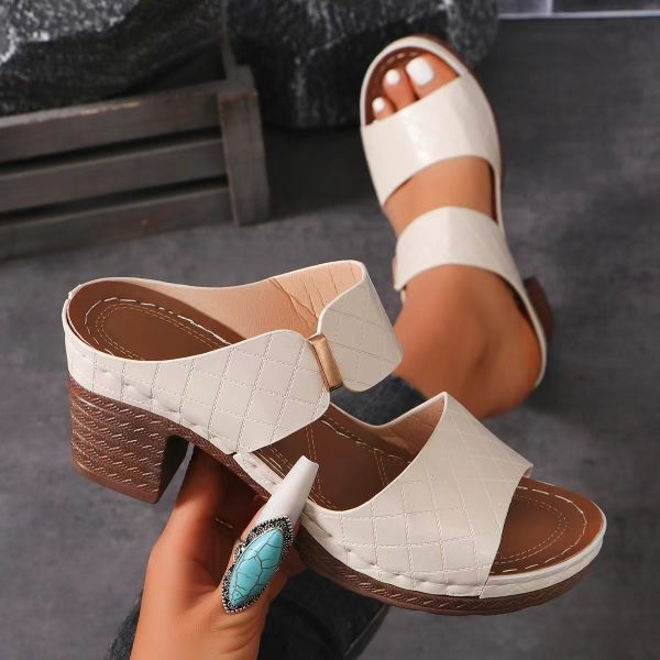 High Heel Slippers Women's Fashion Round Toe Sandals Summer - 图片 4
