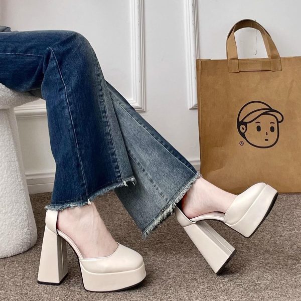 Super High Heel Platform Thick Heel Fairy White Mary Jane Shoes 12cm - 图片 3