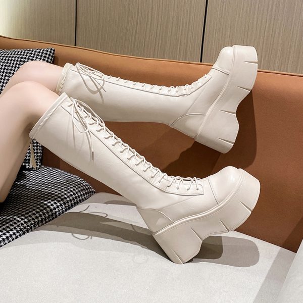 Fashion White Platform Women's High Boots - 图片 3