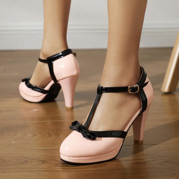 New Patent Leather Trim Bow High Heels - 图片 8