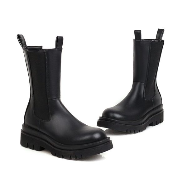 Martin Fashion Platform Mid-calf Stretch Boots - 图片 5