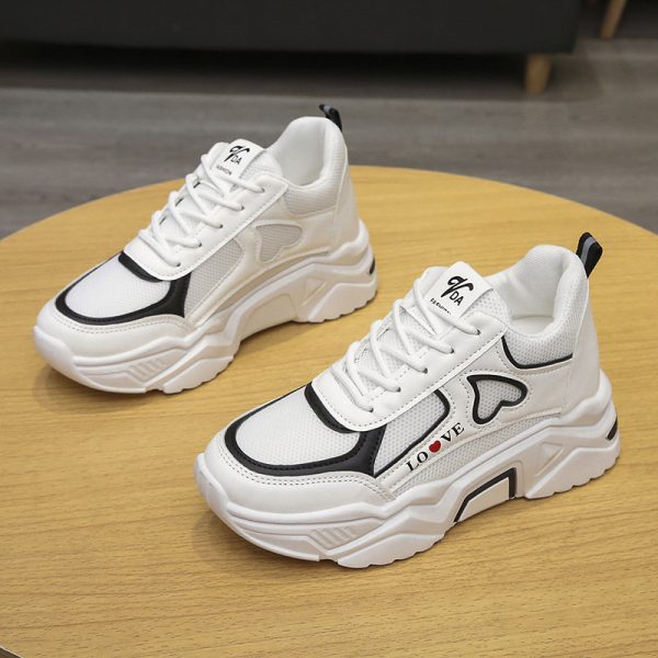 Women's Spring Casual Sports Low-top Platform Height Increasing Skinny White Shoes - 图片 4