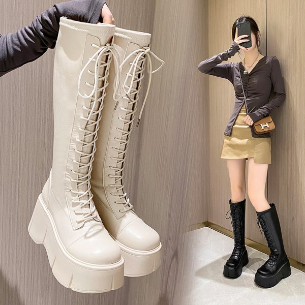 Fashion White Platform Women's High Boots - 图片 6