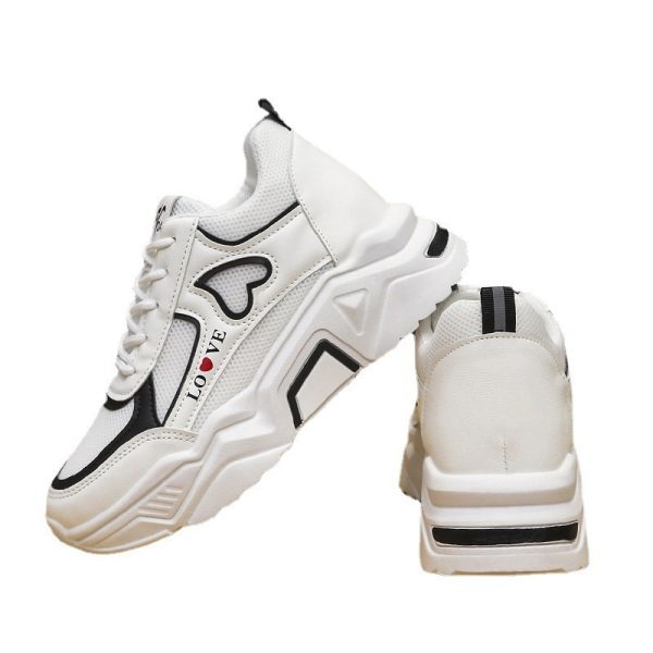 Women's Spring Casual Sports Low-top Platform Height Increasing Skinny White Shoes - 图片 3
