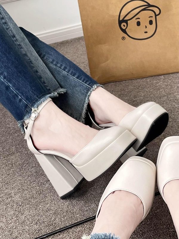 Super High Heel Platform Thick Heel Fairy White Mary Jane Shoes 12cm - 图片 7