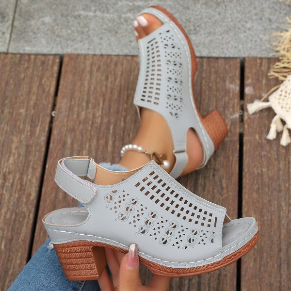 New Retro Open Toe Hollow Peep Toe Sandals - 图片 5