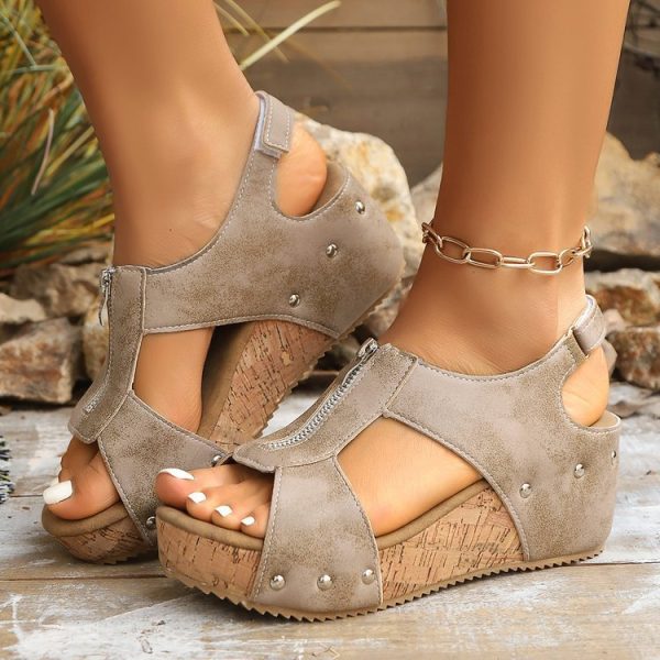 Summer Zipper Wedges Sandals Women's Lightweight Height Increasing Shoes Fashion Casual Sandals - 图片 8