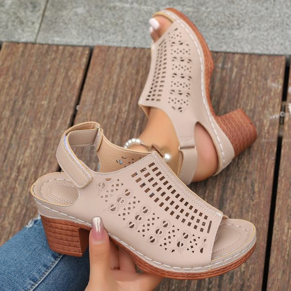 New Retro Open Toe Hollow Peep Toe Sandals - 图片 6