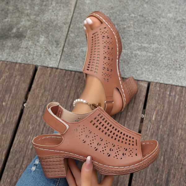 New Retro Open Toe Hollow Peep Toe Sandals - 图片 4