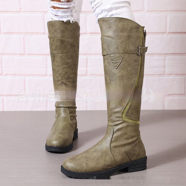 Flat Bottom Plus Size Women's Leather Boots - 图片 2