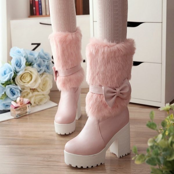Women's Thick Heel Snow Sweet Bow Boots - 图片 6