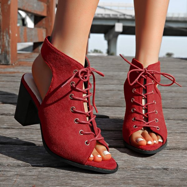 Lace-up Chunky Heel Sandals Summer Fashion Peep Toe Shoes For Women - 图片 6