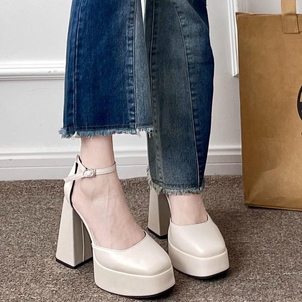 Super High Heel Platform Thick Heel Fairy White Mary Jane Shoes 12cm - 图片 8