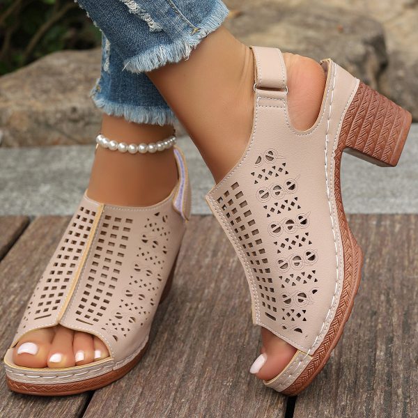 New Retro Open Toe Hollow Peep Toe Sandals - 图片 7