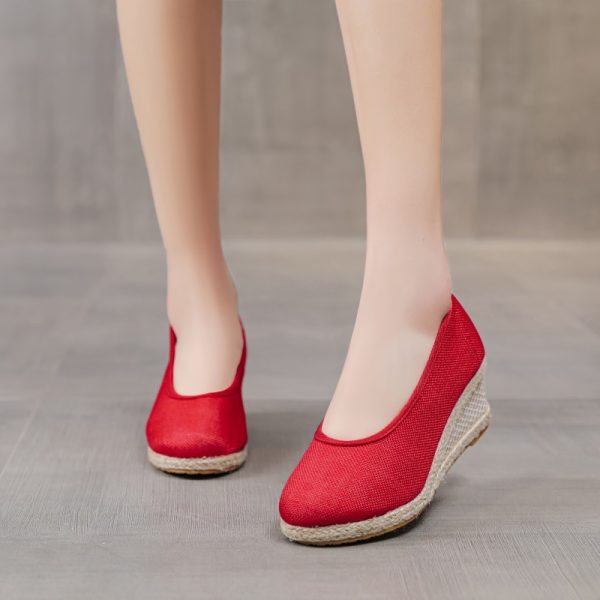 Fashion Breathable Low-cut Linen High Heel Pumps - 图片 4