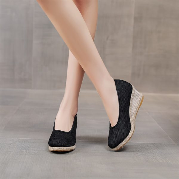 Fashion Breathable Low-cut Linen High Heel Pumps - 图片 3