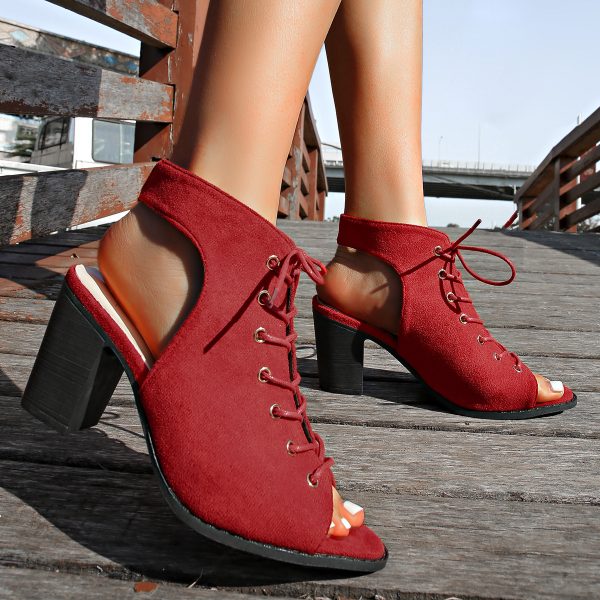 Lace-up Chunky Heel Sandals Summer Fashion Peep Toe Shoes For Women - 图片 4